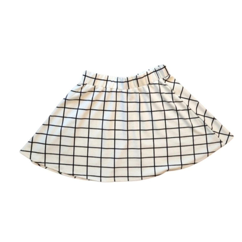 White Grid Print Circle Skirt